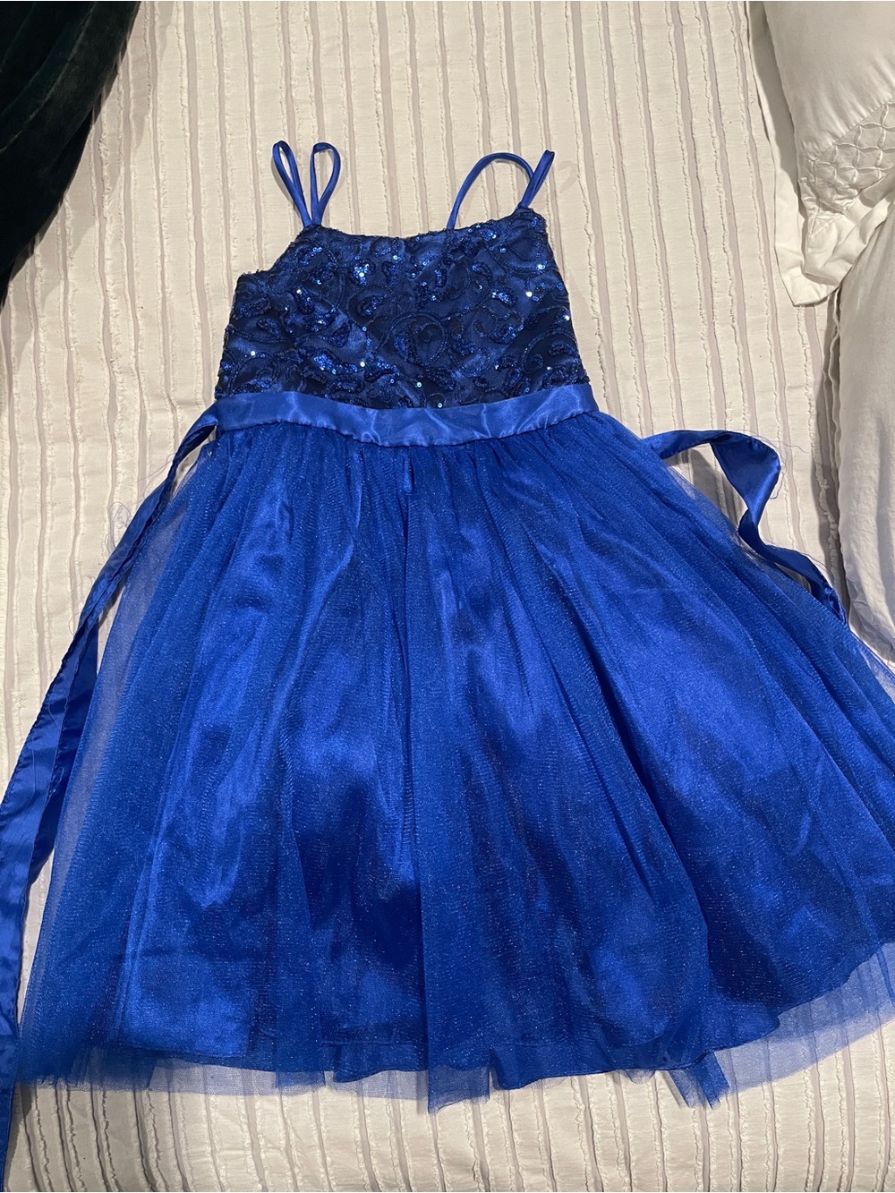 Petite Adele Size 10 Girls Royal Blue Tulle Party Dress with Sequin Bodice